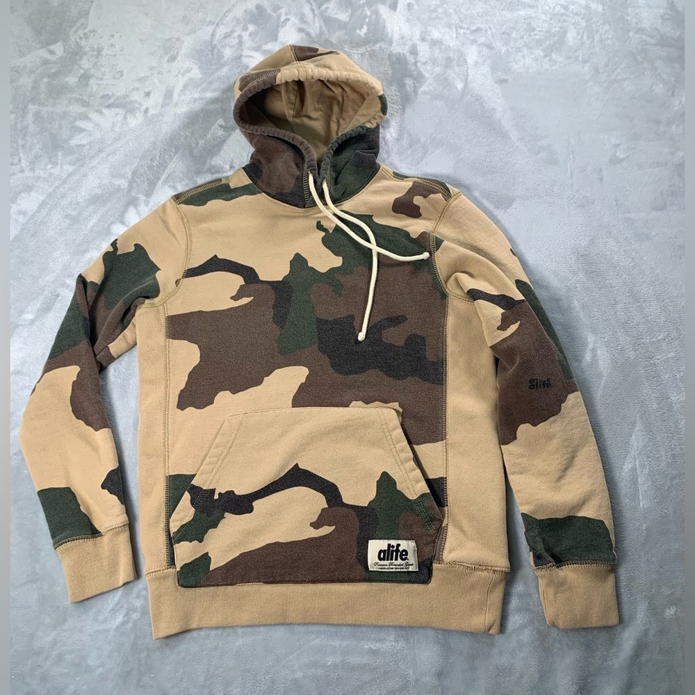 Alife Men's Tan and Green Camouflage Hoodie